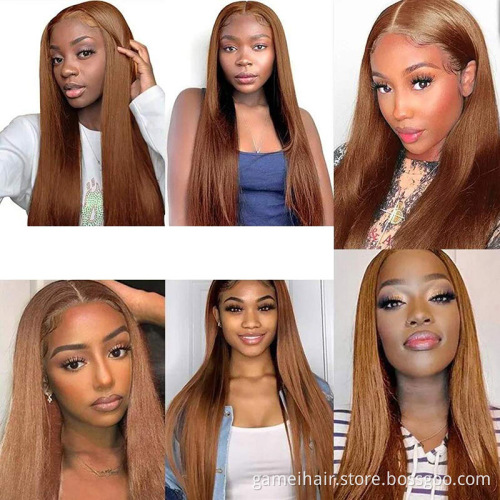 premium raw malaysian blonde 28 Inch Long Straight Brown 4*4Transparent Lace Highlighted Human Hair Wigs 12a  Hot sale products